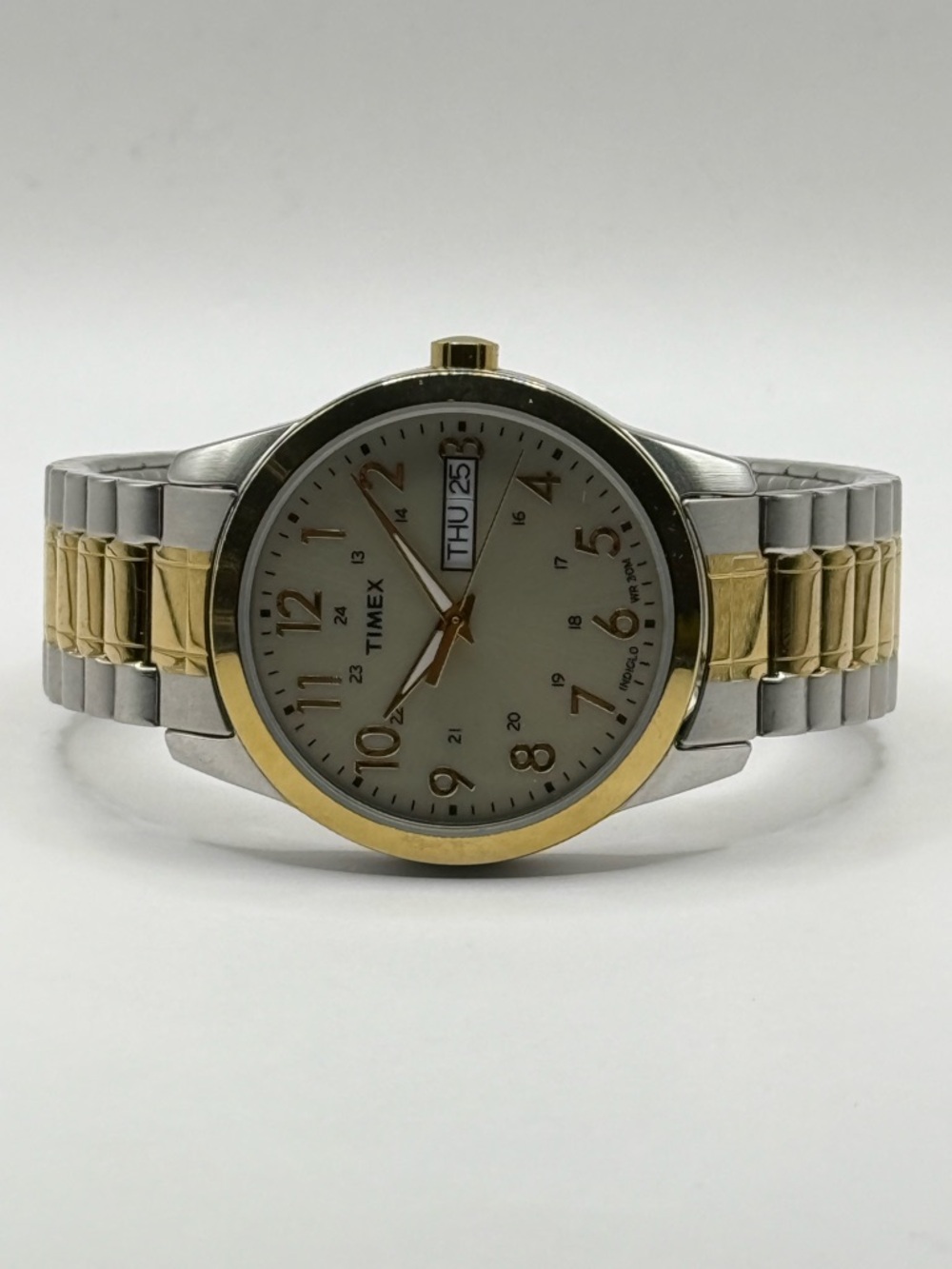 Timex Men's Classic Stainless Steel Two-Tone Indiglo Day/Date T2M935 (New Batt)